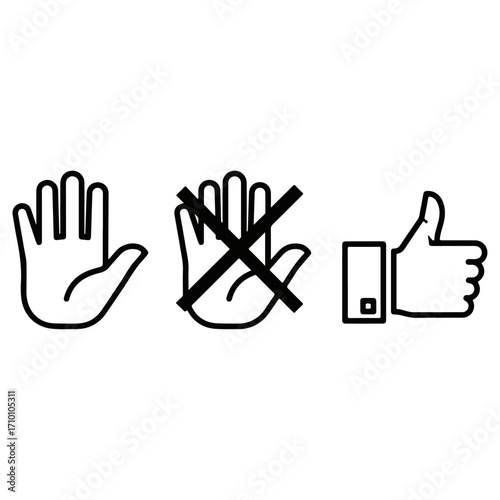 Hand gestures representing approval and disapproval concepts.