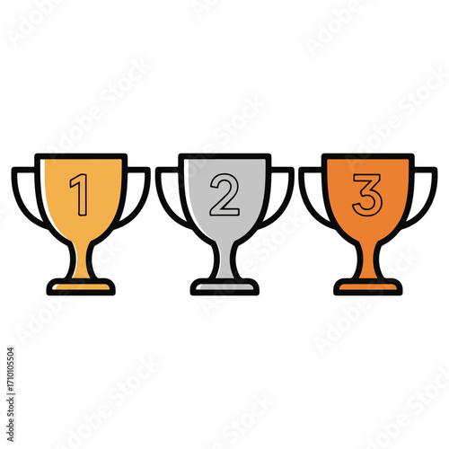 Trophies representing first, second, and third place winners in competition.