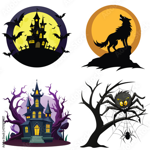 Spooky Halloween Night Elements Set