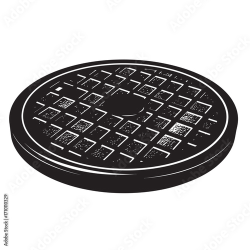 black and white silhouette of a manhole cover vector on a white background