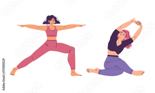 Women Demonstrating Various Dynamic Yoga Poses with Grace and Strength in Nature