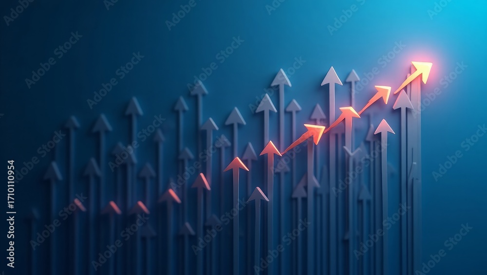Fototapeta premium Digital Neon Arrows Rising – Technology Growth and Innovation Concept