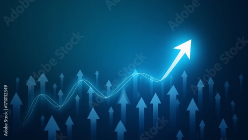 Upward Arrows on Blue Background – Business Growth and Progress Concept
