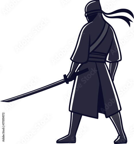 Illustration of a ninja warrior with katana for martial arts or stealth themes