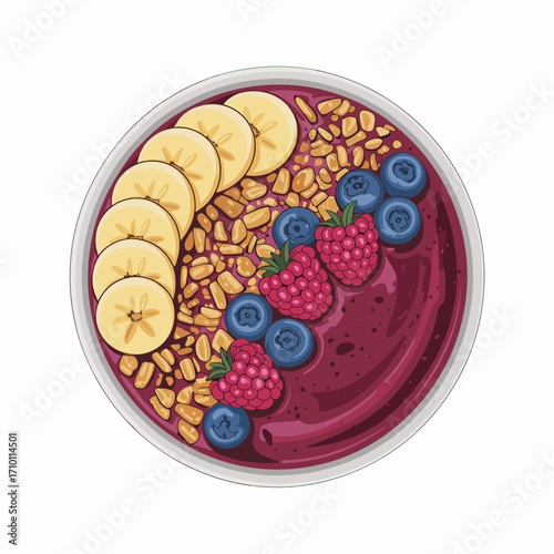 Smoothie Bowl with Fruits and Granola Vector Illustration