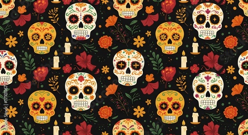 Día de los Muertos motif, suitable for fashion design, wallpapers, and cultural templates.