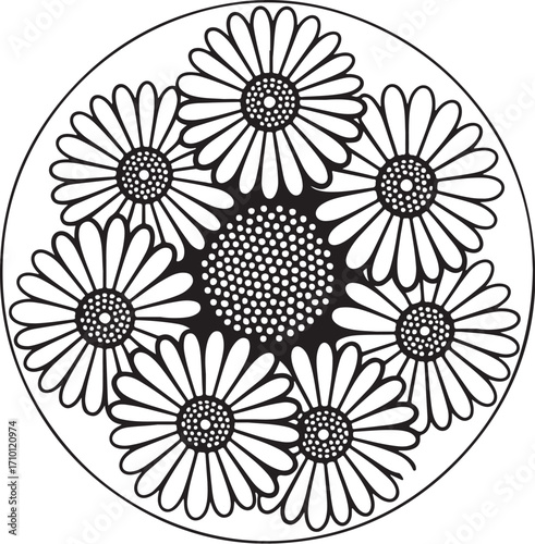 Intricate Daisy Mandala Coloring Page – Relaxing Floral Art for Adults
