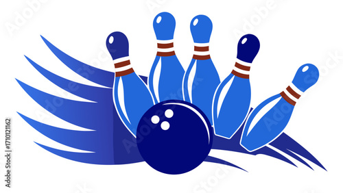 Vector art of bowling strike with pins and ball a dynamic illustration of a bowling ball hitting pins, conveying the excitement of the game