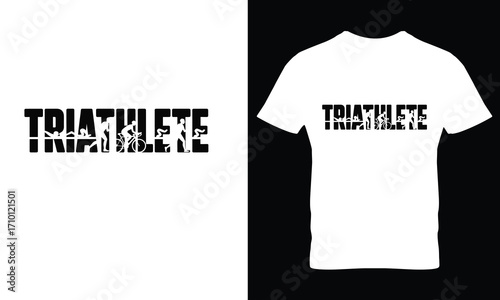 Triathlete word art with sports figures swimming cycling