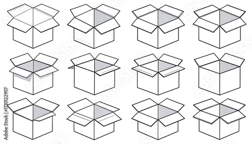 Open Cardboard Box Variations Illustration Set
