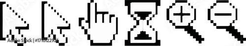 Collection of Retro Pixelated Cursor Icons and Symbols for Digital Design and User Interface Elements