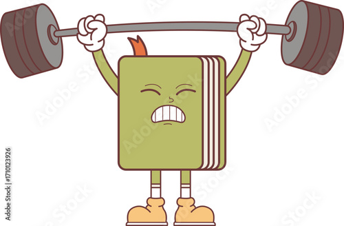 Strong Book Mascot Character Weightlifting a Barbell