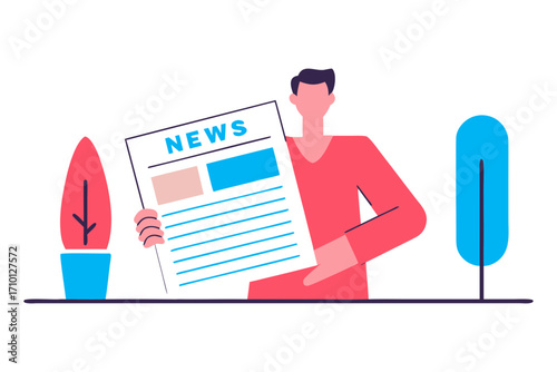 Man holding a newspaper with the word news on it isolated on transparent background isolated on white background