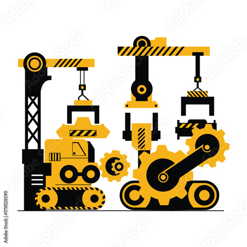 Industrial machinery and robotic assembly line.