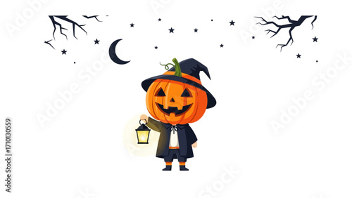 Halloween Delight: A charming Jack-o'-lantern character is ready to embrace the Halloween spirit. It's an adorable digital art image, showcasing the festive season with playful energy