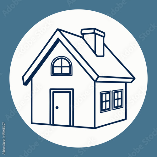 Simple Line Drawing of a House in a Circle