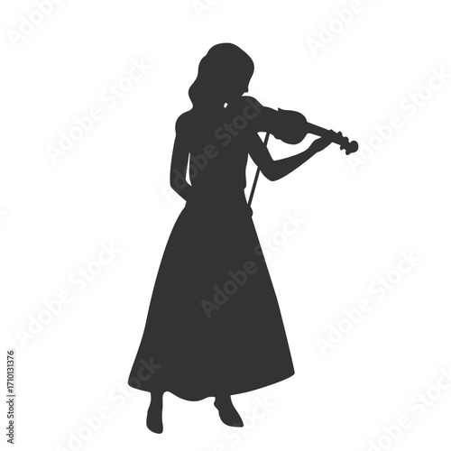 Silhouette of a girl violinist in vector, flat style.