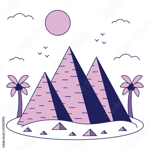A flat design icon of pyramids of giza