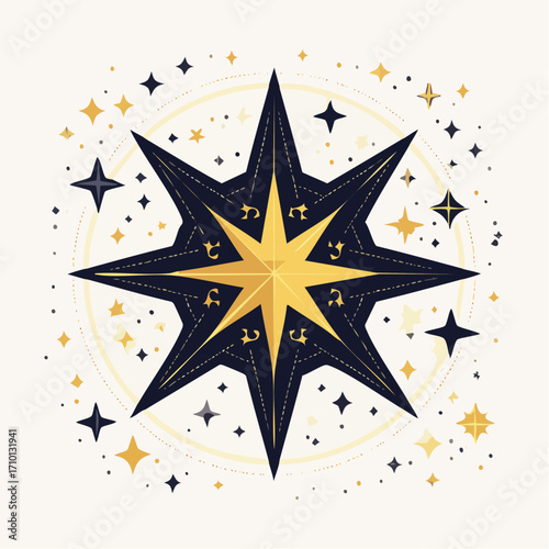 Gold and Black Eight Pointed Star with Sparkling Background