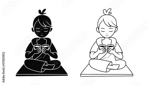 Monk Meditating with a Cup of Tea
