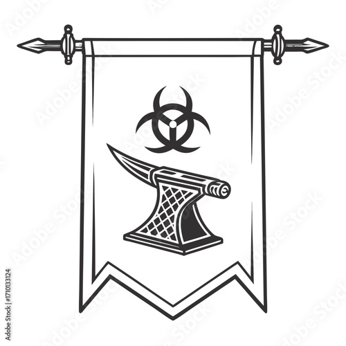 Anvil Under Biohazard Emblem on Banner Illustration