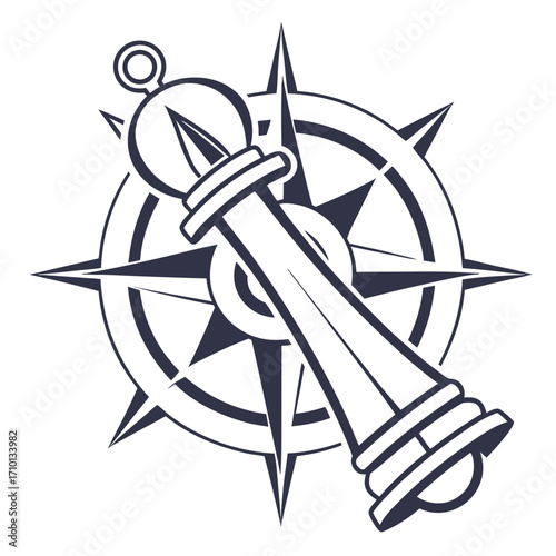 Chess Bishop and Compass Rose Illustration for Strategy and Direction