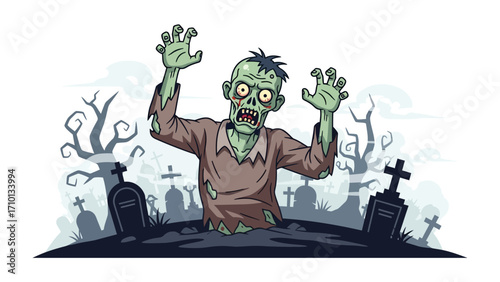 Undead Descent: A cartoonish zombie rises from its grave.