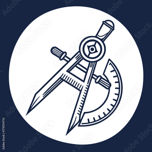 Engineering Icon Compass and Protractor in a Clean, Circular Design