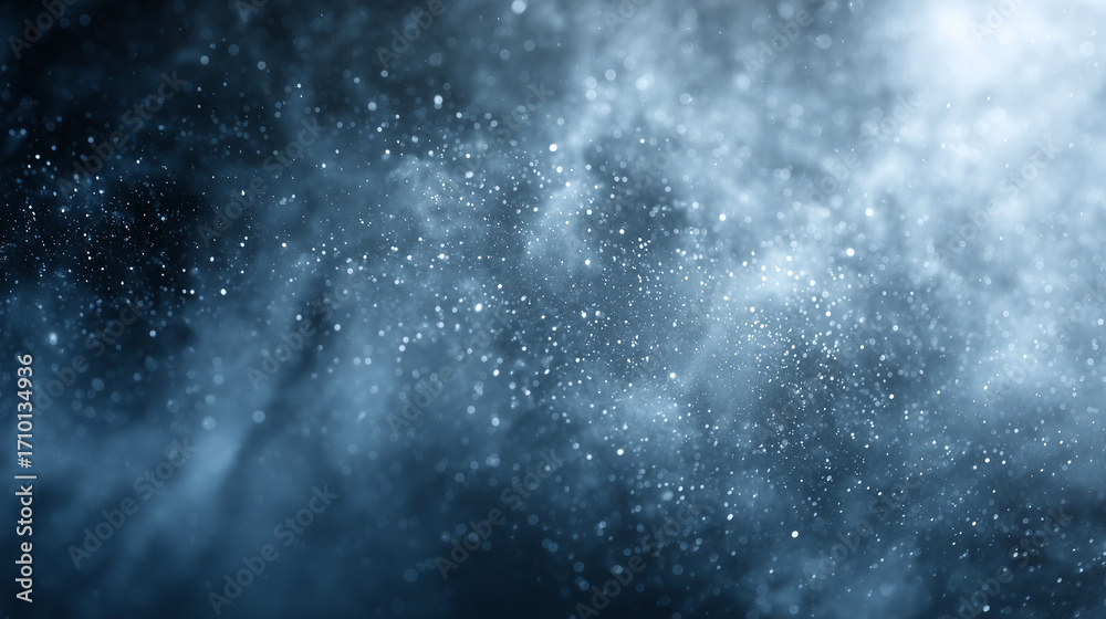 Fototapeta premium Mystical abstract background with glowing blue particles, sparkling dust, and light bokeh as cosmic atmosphere.