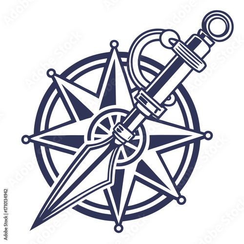 Nautical Compass Design with Spear and Decorative Elements