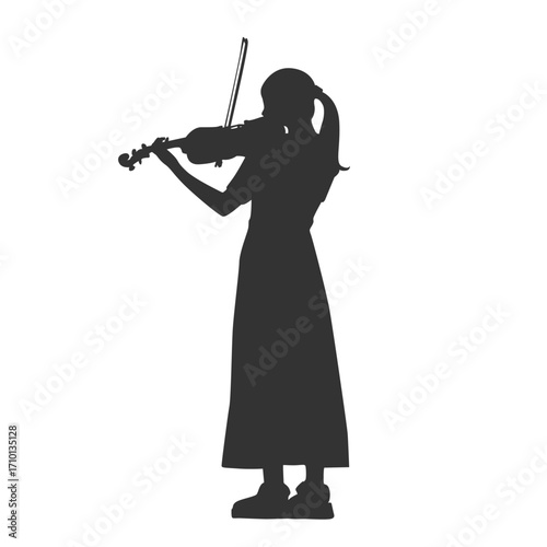 Silhouette of a girl violinist in vector, flat style.