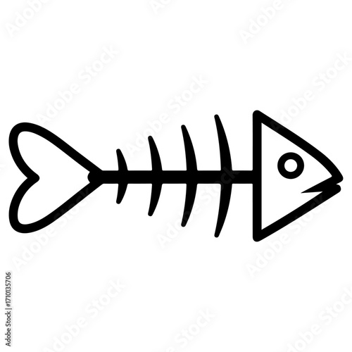 Simple fish skeleton outline illustration for educational purposes.