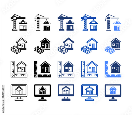 Construction, Mortgage, House, Real estate, multiple style icon set.
