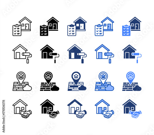 Checklist, Home repair, Location, Agreement, multiple style icon set.