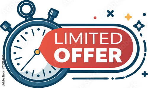 Limited time offer promotion with a stopwatch illustration for sales and marketing campaigns now available