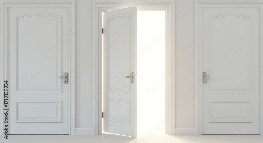 custom made wallpaper toronto digitalWhite Doors, One Opened with Bright Light in Modern Minimalist Style