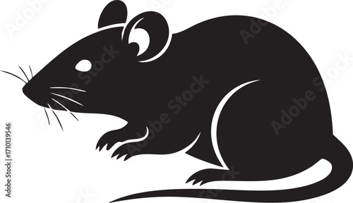 Silhouette of a Curled Up Rat - A Dark Graphic Rodent Illustration on White