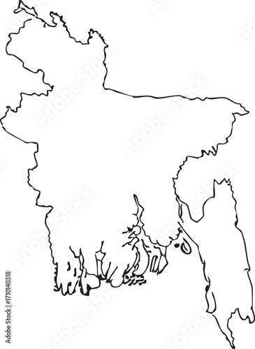 Outline Map of Bangladesh With Major Rivers and Coastline - Vector Graphic