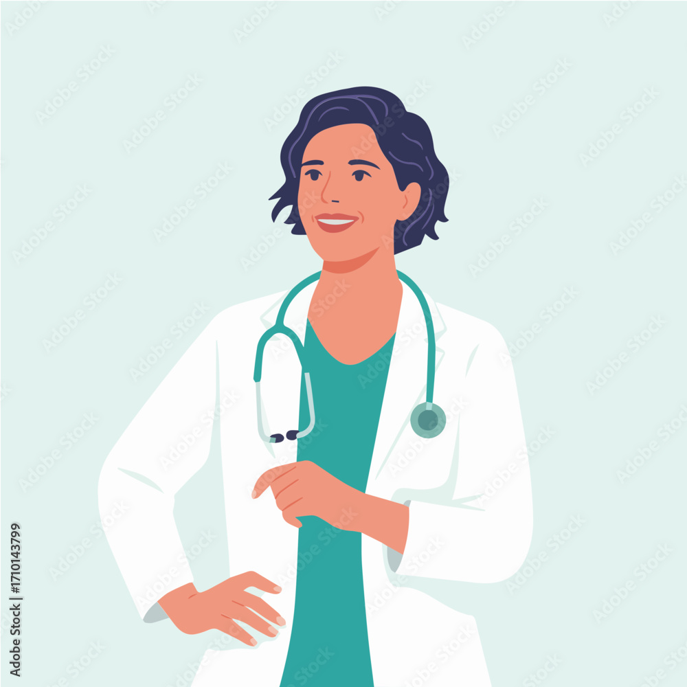 Fototapeta premium Serious Doctor Vector Illustration with Crossed Arms and Stethoscope