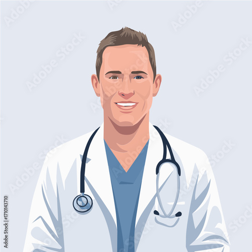 Isometric Doctor Vector Illustration with Stethoscope and Tablet