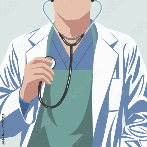 Minimalist Line Art of Doctor in White Coat with Stethoscope