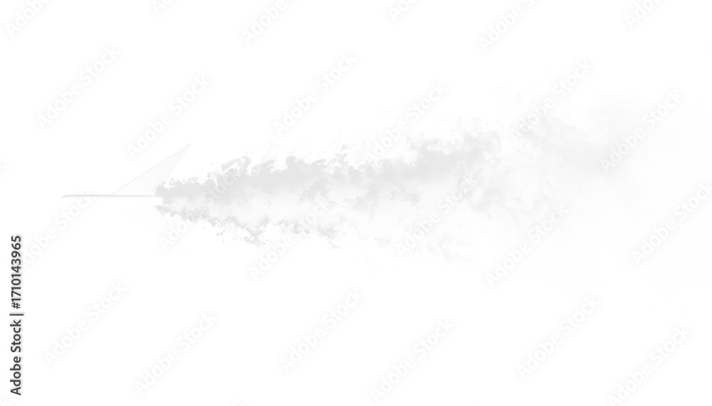 Fototapeta premium A transparent PNG of white smoke forming an arrow resembling a comet tail, ideal for dynamic design projects, overlays, and creative illustrations.