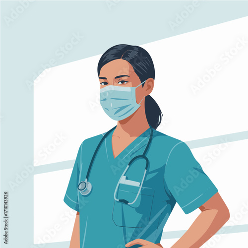 Doctor Vector Illustration with Stethoscope and Medical Mask