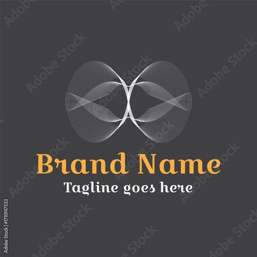 Abstract transparent wordmark logo design concept with a business technology symbol and vector wave illustration. 