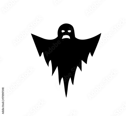 Simple black and white silhouette of a spooky ghost for halloween themed designs and decor on transparent background