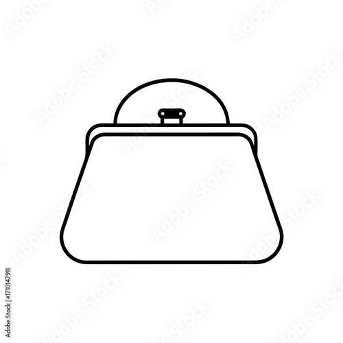 Simple outline drawing of a clutch purse on transparent background