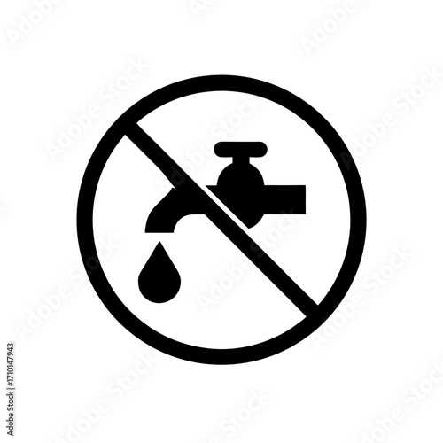 No water tap symbol in black and white art on transparent background
