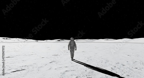 Solitary Astronaut on Lunar Surface.