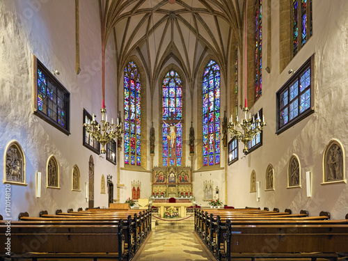 Graz, Austria. Choir and altar of Franciscan Church (parish church of the Assumption of Mary). The church was founded in the 13th century.