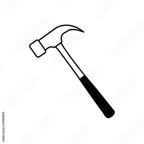 Illustration of a simple claw hammer tool on transparent background